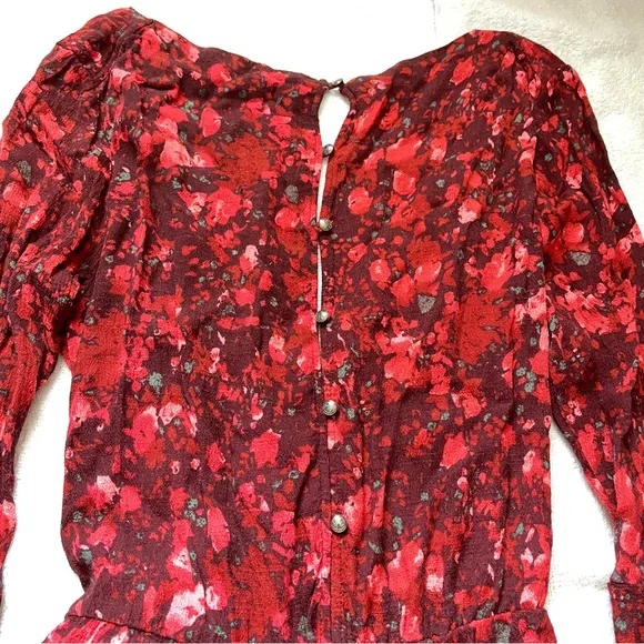 Free People Womens Maroon Berry Combo All The Right Ruffles Short Romper - Picture 7 of 11